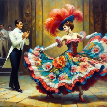 A woman dancing in a floral dress